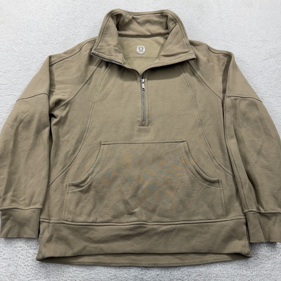 Lululemon Tops - Lululemon Scuba Oversized Half-Zip Funnel Neck Tan Khaki M/L Sweatshirt